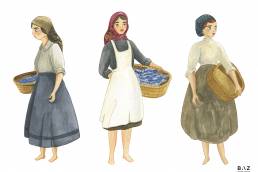 Ilustración mujeres con cestas
