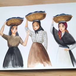 Ilustración mariñeiras con cesta